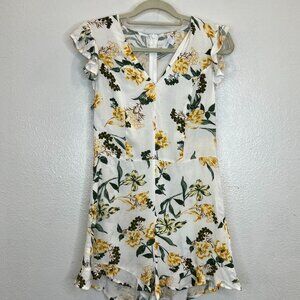Steve Madden Yellow White Floral Flutter Sleeve Romper Size S NWOT & Defect